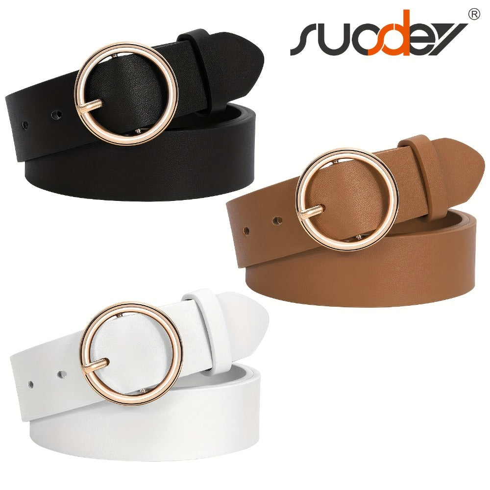 Women's Belt - PU Leather for 3-Pack Round Alloy Buckle Waist for Dresses Jeans Pants - main product view