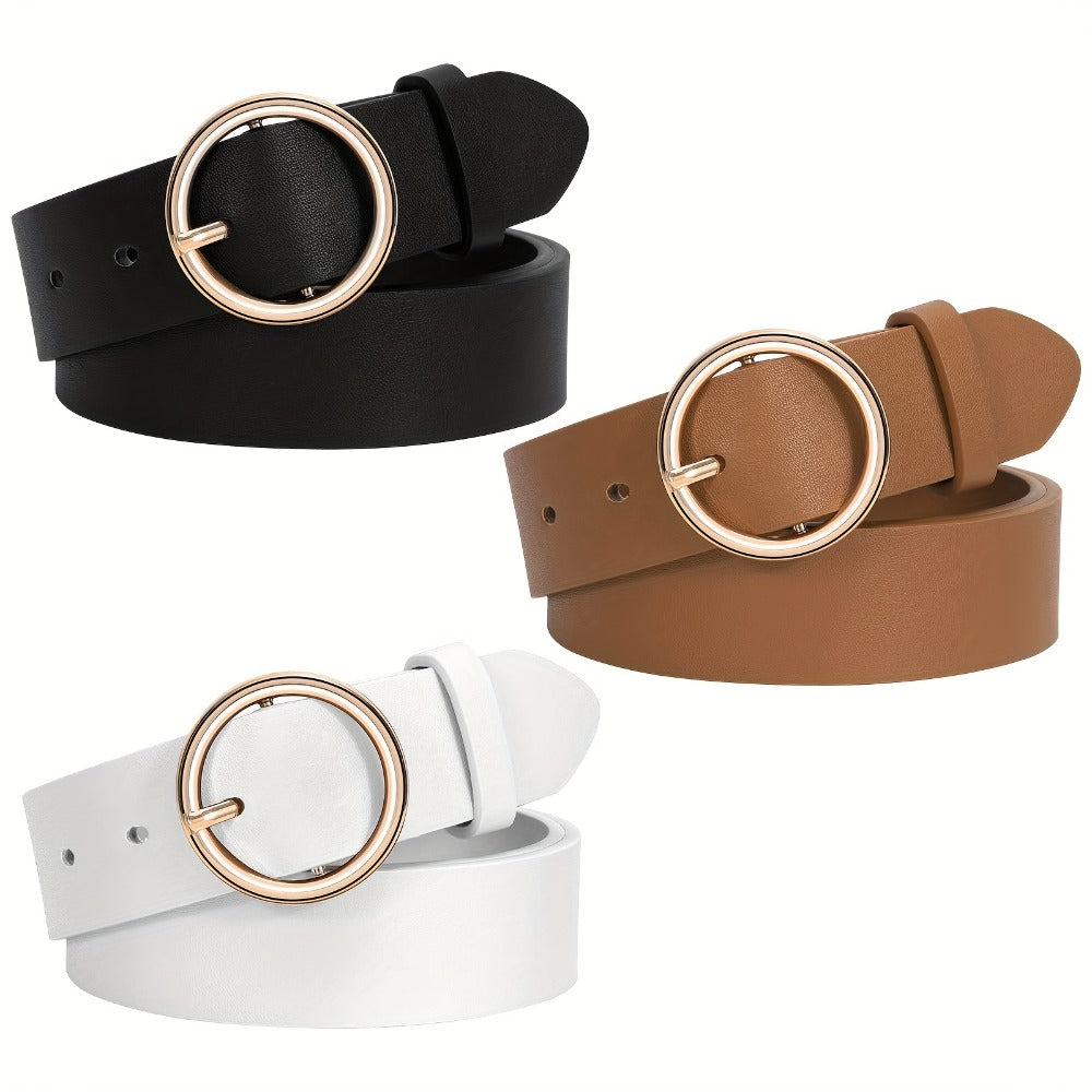 Women's Belt - PU Leather for 3-Pack Round Alloy Buckle Waist for Dresses Jeans Pants - product detail view 3