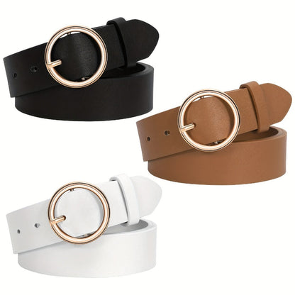 Women's Belt - PU Leather for 3-Pack Round Alloy Buckle Waist for Dresses Jeans Pants - product detail view 3