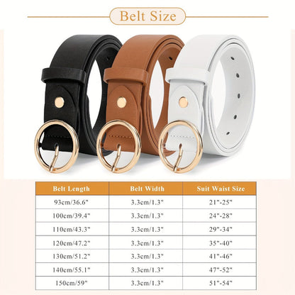 Women's Belt - PU Leather for 3-Pack Round Alloy Buckle Waist for Dresses Jeans Pants - product detail view 6