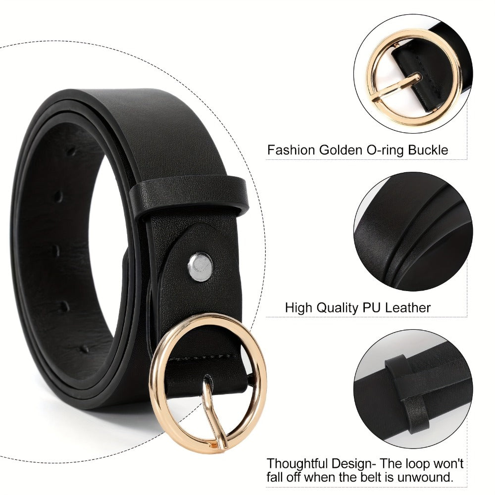 Women's Belt - PU Leather for 3-Pack Round Alloy Buckle Waist for Dresses Jeans Pants - product detail view 8
