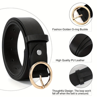 Women's Belt - PU Leather for 3-Pack Round Alloy Buckle Waist for Dresses Jeans Pants - product detail view 8