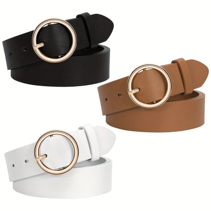 Women's Belt - PU Leather for 3-Pack Round Alloy Buckle Waist for Dresses Jeans Pants - product detail view 18