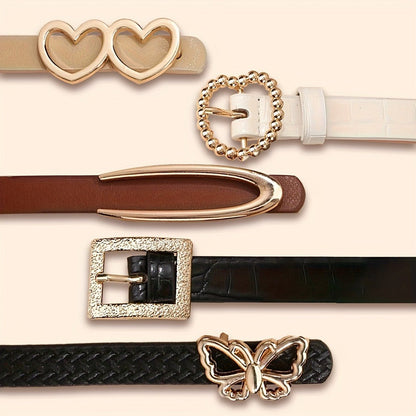 Women's Belt - PU Leather for 5 Pack Vintage Buckle Multicolor Solid Color Skinny Set - main product view