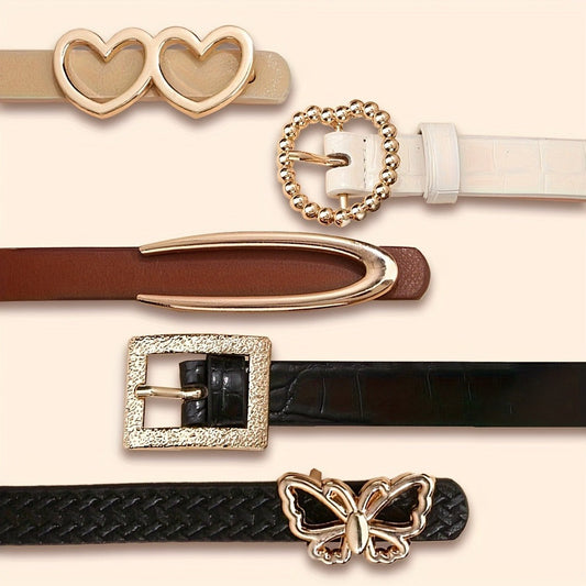 Women's Belt - PU Leather for 5 Pack Vintage Buckle Multicolor Solid Color Skinny Set - main product view