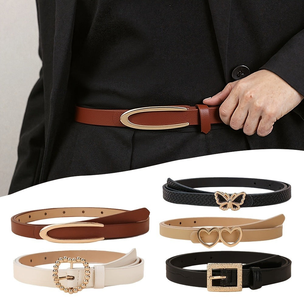 Women's Belt - PU Leather for 5 Pack Vintage Buckle Multicolor Solid Color Skinny Set - product detail view 2