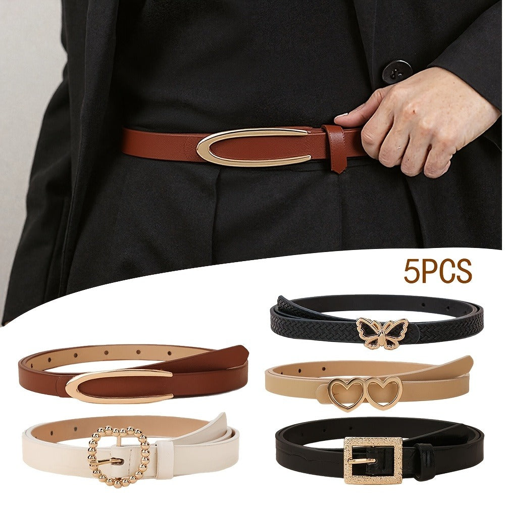 Women's Belt - PU Leather for 5 Pack Vintage Buckle Multicolor Solid Color Skinny Set - product detail view 3