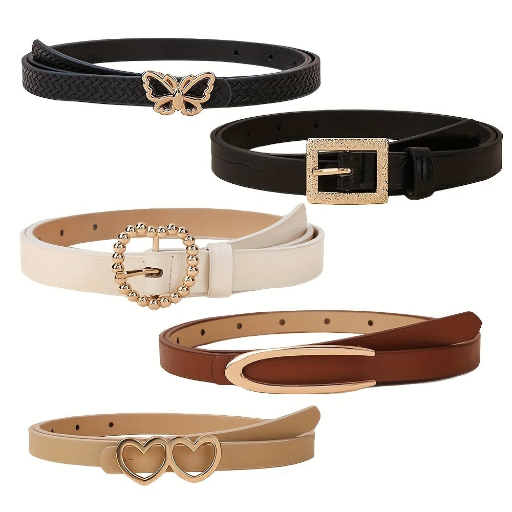 Women's Belt - PU Leather for 5 Pack Vintage Buckle Multicolor Solid Color Skinny Set - product detail view 4