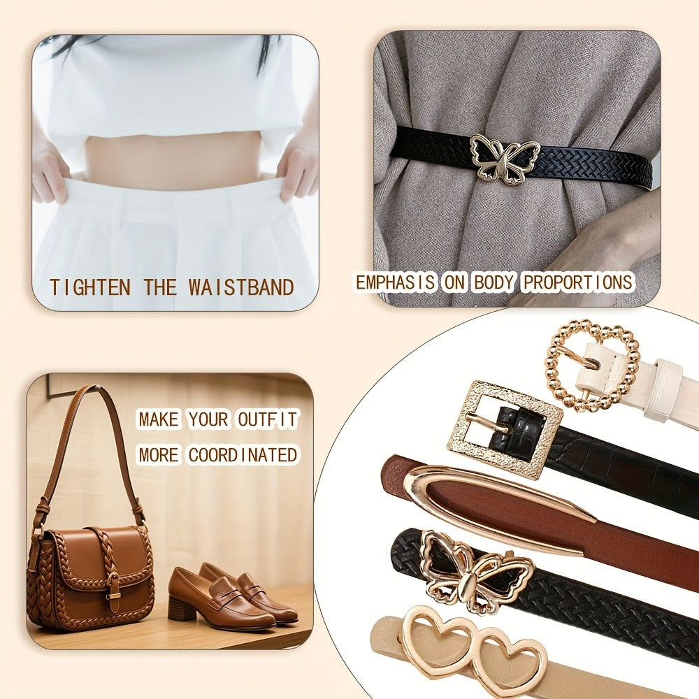 Women's Belt - PU Leather for 5 Pack Vintage Buckle Multicolor Solid Color Skinny Set - product detail view 5