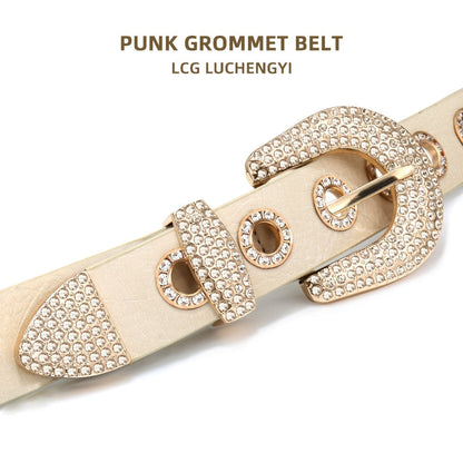 Women's Belt - Punk for Faux Leather Studded Grommet Rhinestone Rock - Vintage Edgy Waist - product detail view 6
