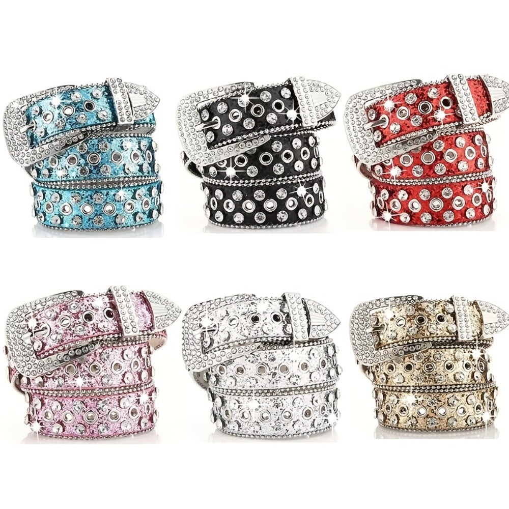 Men's Belt - Punk Rock Rhinestone with Heavy Metal Rivets - Y2K Sparkling Sequin Waist - main product view