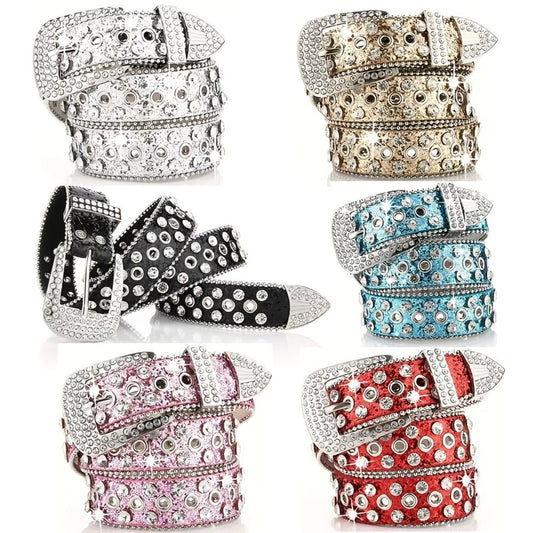 Men's Belt - Punk Rock Rhinestone with Heavy Metal Rivets - Y2K Sparkling Sequin Waist - product detail view 2