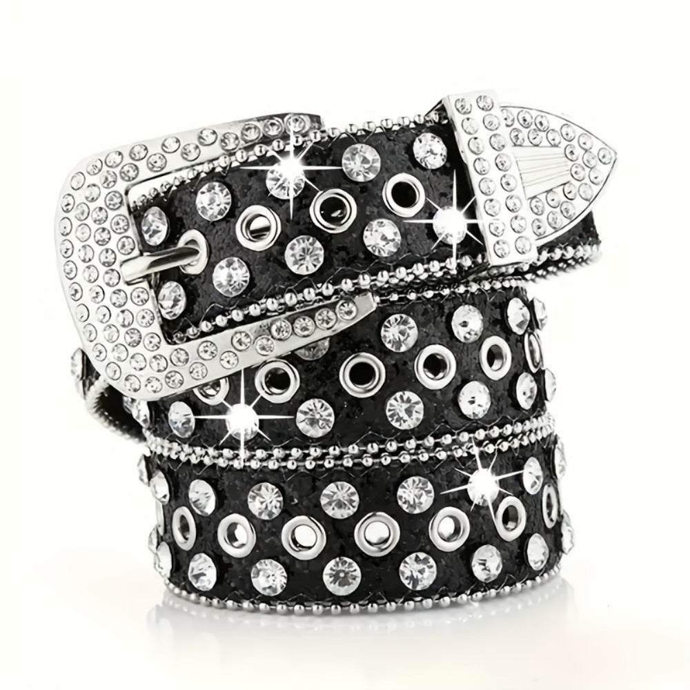 Men's Belt - Punk Rock Rhinestone with Heavy Metal Rivets - Y2K Sparkling Sequin Waist - product detail view 3