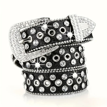 Men's Belt - Punk Rock Rhinestone with Heavy Metal Rivets - Y2K Sparkling Sequin Waist - product detail view 3
