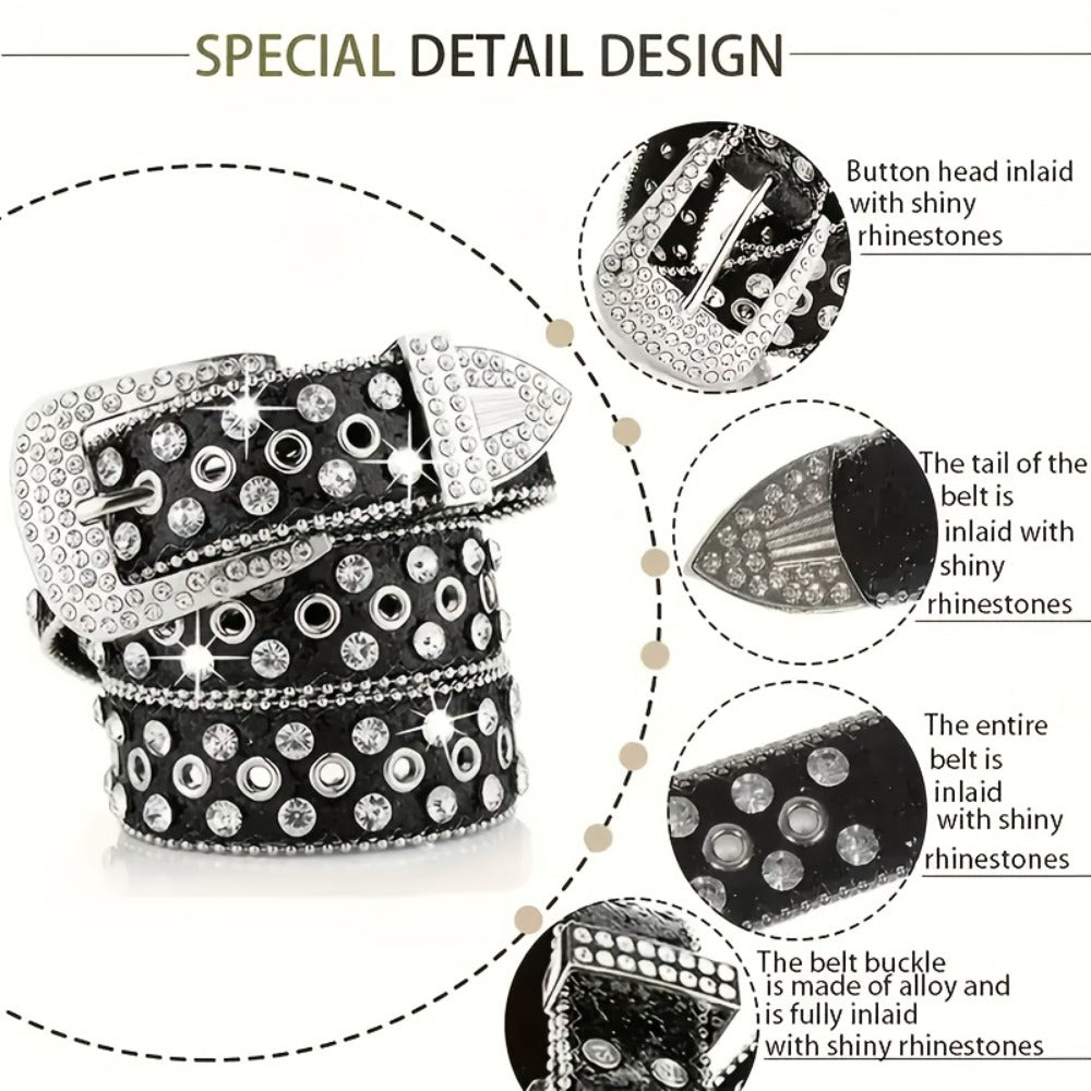 Men's Belt - Punk Rock Rhinestone with Heavy Metal Rivets - Y2K Sparkling Sequin Waist - product detail view 4