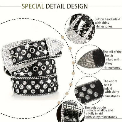 Men's Belt - Punk Rock Rhinestone with Heavy Metal Rivets - Y2K Sparkling Sequin Waist - product detail view 4