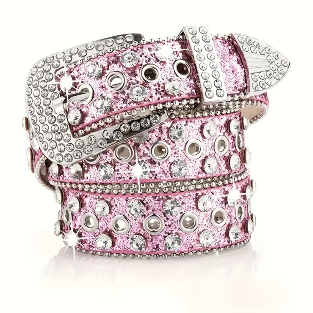 Men's Belt - Punk Rock Rhinestone with Heavy Metal Rivets - Y2K Sparkling Sequin Waist - product detail view 7
