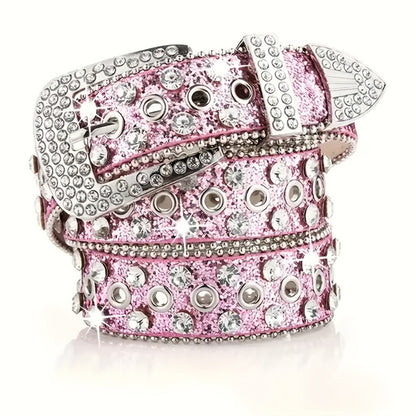 Men's Belt - Punk Rock Rhinestone with Heavy Metal Rivets - Y2K Sparkling Sequin Waist - product detail view 7