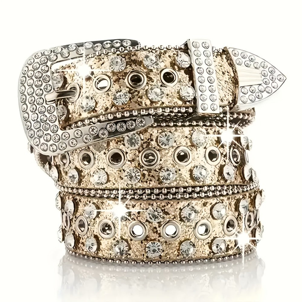 Men's Belt - Punk Rock Rhinestone with Heavy Metal Rivets - Y2K Sparkling Sequin Waist - product detail view 8
