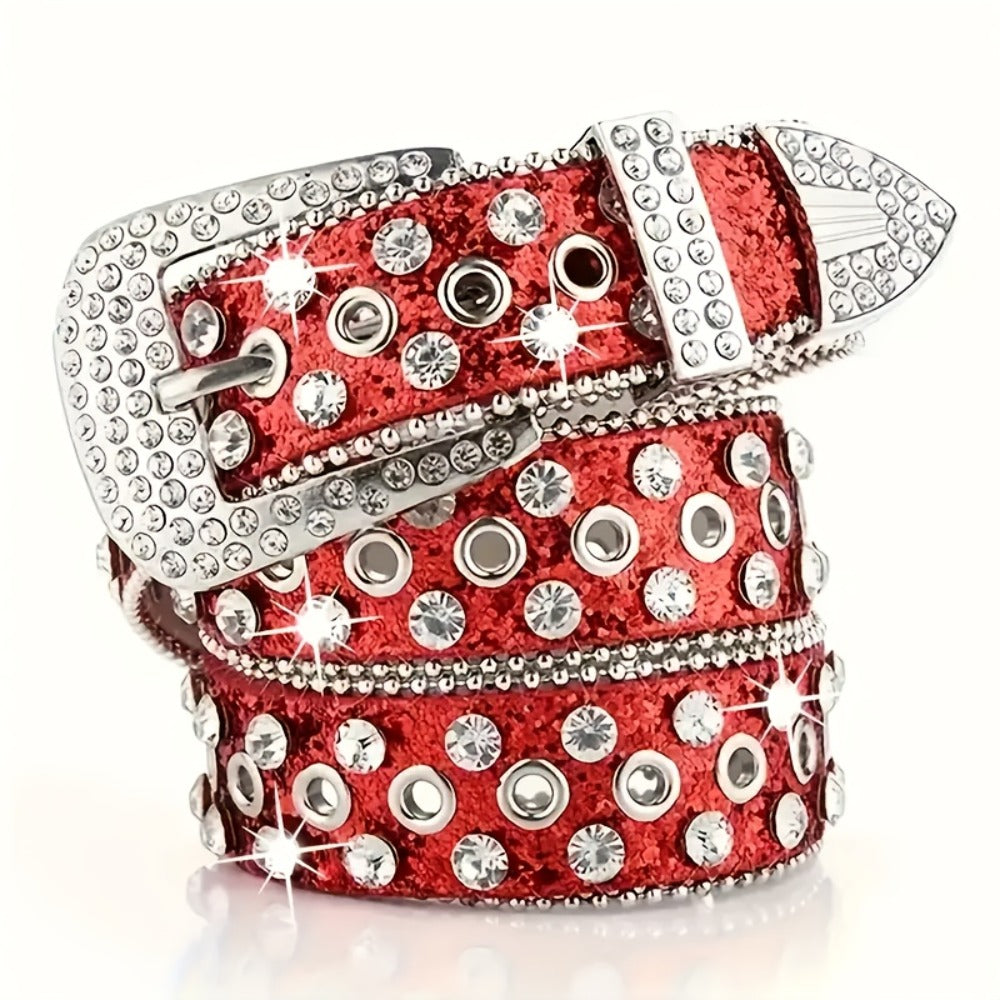 Men's Belt - Punk Rock Rhinestone with Heavy Metal Rivets - Y2K Sparkling Sequin Waist - product detail view 9