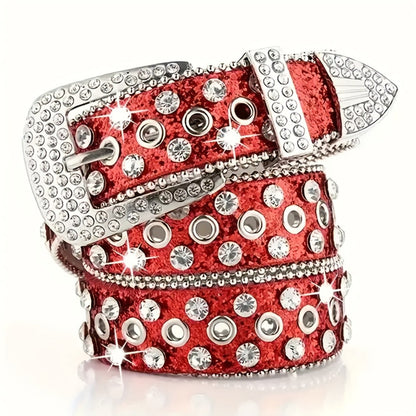 Men's Belt - Punk Rock Rhinestone with Heavy Metal Rivets - Y2K Sparkling Sequin Waist - product detail view 9