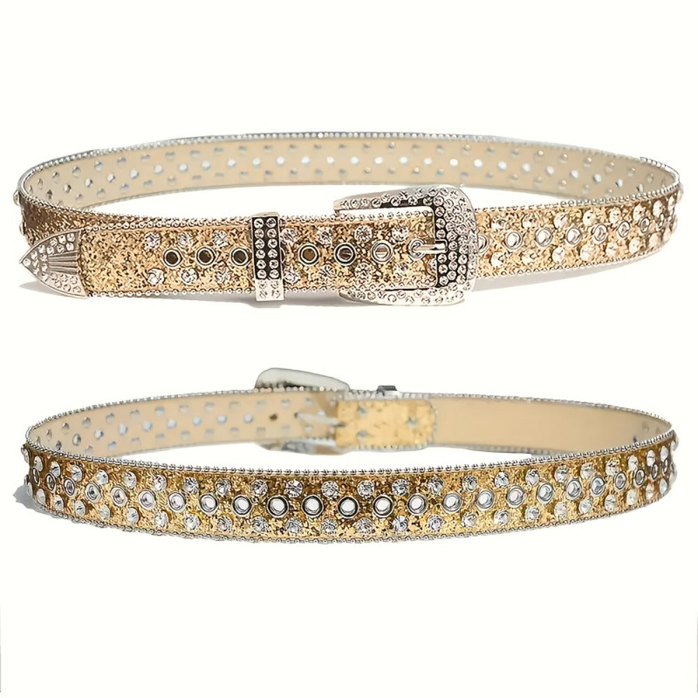 Men's Belt - Punk Rock Rhinestone with Heavy Metal Rivets - Y2K Sparkling Sequin Waist - product detail view 12
