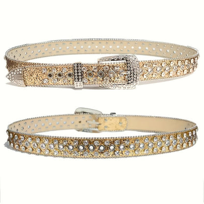 Men's Belt - Punk Rock Rhinestone with Heavy Metal Rivets - Y2K Sparkling Sequin Waist - product detail view 12