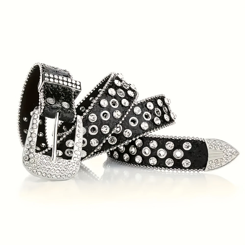 Men's Belt - Punk Rock Rhinestone with Heavy Metal Rivets - Y2K Sparkling Sequin Waist - product detail view 13