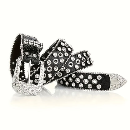 Men's Belt - Punk Rock Rhinestone with Heavy Metal Rivets - Y2K Sparkling Sequin Waist - product detail view 13