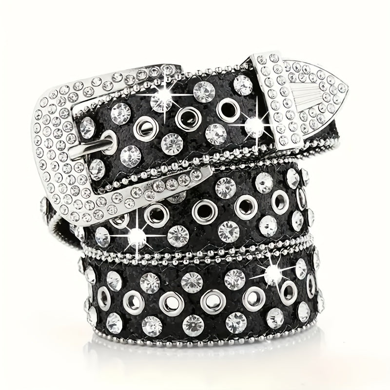 Men's Belt - Punk Rock Rhinestone with Heavy Metal Rivets - Y2K Sparkling Sequin Waist - product detail view 14