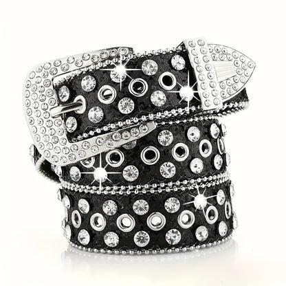 Men's Belt - Punk Rock Rhinestone with Heavy Metal Rivets - Y2K Sparkling Sequin Waist - product detail view 14