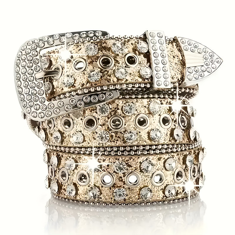 Men's Belt - Punk Rock Rhinestone with Heavy Metal Rivets - Y2K Sparkling Sequin Waist - product detail view 15