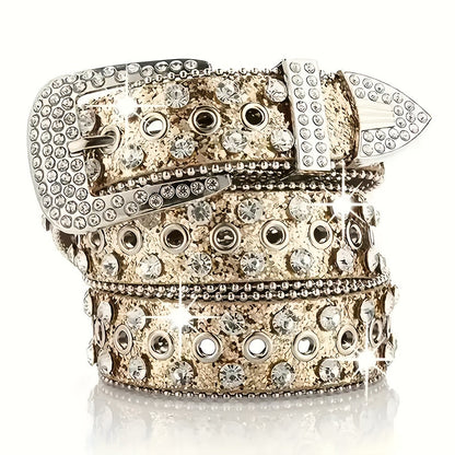 Men's Belt - Punk Rock Rhinestone with Heavy Metal Rivets - Y2K Sparkling Sequin Waist - product detail view 15