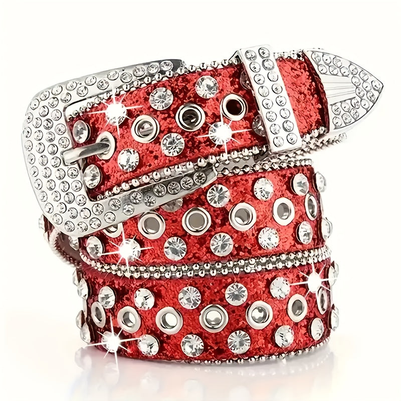 Men's Belt - Punk Rock Rhinestone with Heavy Metal Rivets - Y2K Sparkling Sequin Waist - product detail view 16