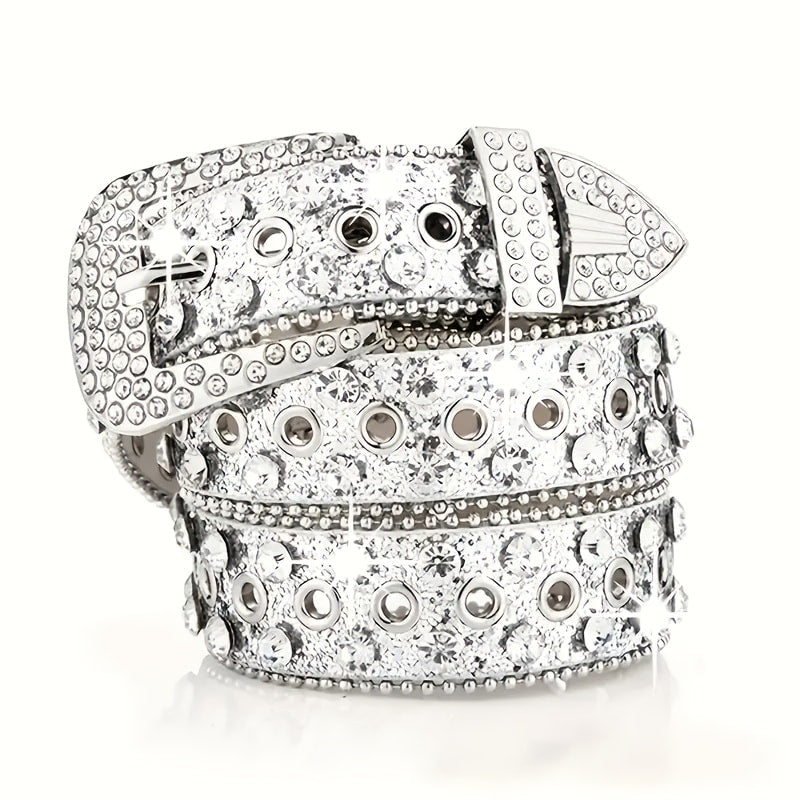 Men's Belt - Punk Rock Rhinestone with Heavy Metal Rivets - Y2K Sparkling Sequin Waist - product detail view 20