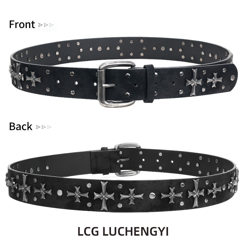 Women's Belt - Punk Studded Y2K Rivet Gothic Cross Rivet Metal Alloy Buckle Waist for - product detail view 2