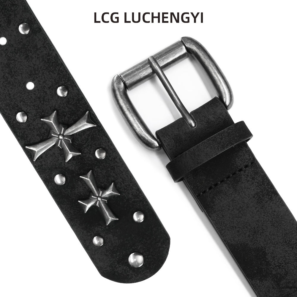 Women's Belt - Punk Studded Y2K Rivet Gothic Cross Rivet Metal Alloy Buckle Waist for - product detail view 7