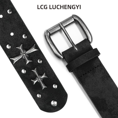 Women's Belt - Punk Studded Y2K Rivet Gothic Cross Rivet Metal Alloy Buckle Waist for - product detail view 7