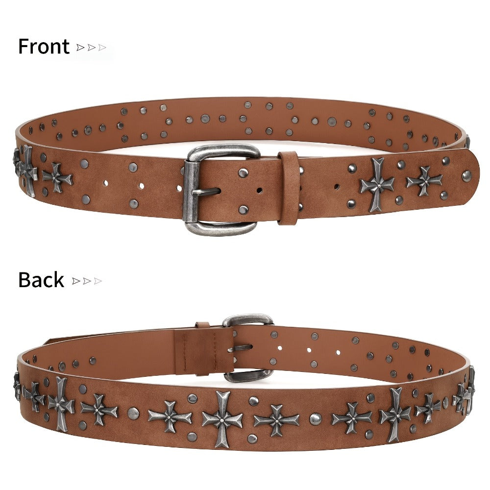 Women's Belt - Punk Studded Y2K Rivet Gothic Cross Rivet Metal Alloy Buckle Waist for - product detail view 11