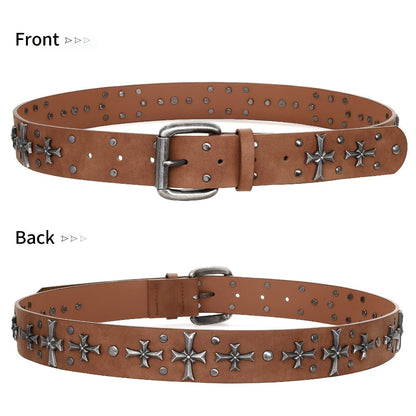 Women's Belt - Punk Studded Y2K Rivet Gothic Cross Rivet Metal Alloy Buckle Waist for - product detail view 11