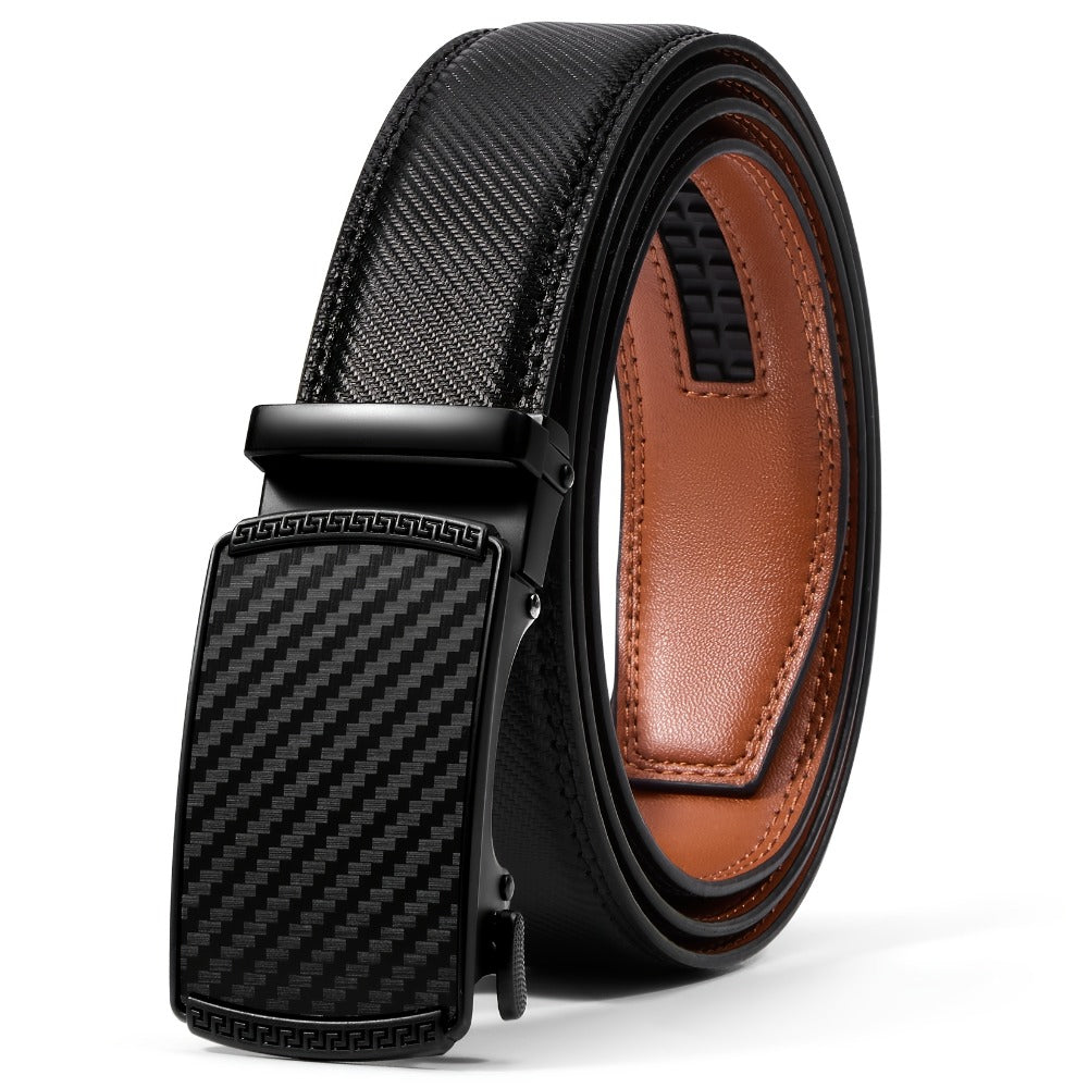 Men's Belt - Ratchet for 35mm Genuine Leather No-Hole Adjustable with Automatic Buckle - main product view