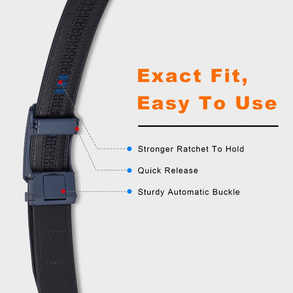 Men's Belt - Ratchet for 35mm Genuine Leather No-Hole Adjustable with Automatic Buckle - product detail view 6