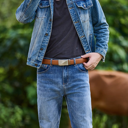 Men's Belt - Ratchet for 35mm Genuine Leather No-Hole Adjustable with Automatic Buckle - product detail view 8
