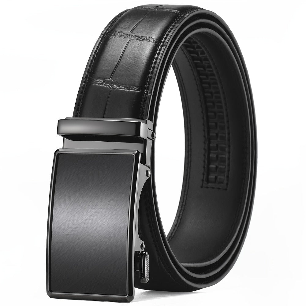 Men's Belt - Ratchet for Premium Leather Slide Automatic Click Buckle No-Hole - product detail view 3