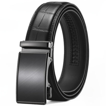 Men's Belt - Ratchet for Premium Leather Slide Automatic Click Buckle No-Hole - product detail view 3