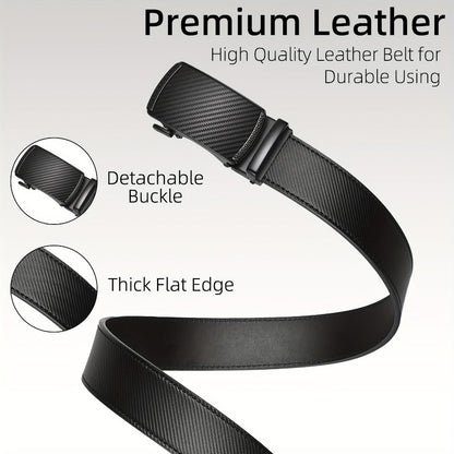 Men's Belt - Ratchet for Premium Leather Slide Automatic Click Buckle No-Hole - product detail view 6