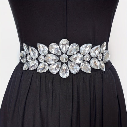 Women's Belt - Rhinestone Beaded Stretch for Shiny Big Glass Gem Exaggerated Glamour - main product view