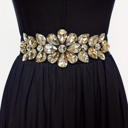 Women's Belt - Rhinestone Beaded Stretch for Shiny Big Glass Gem Exaggerated Glamour - product detail view 2