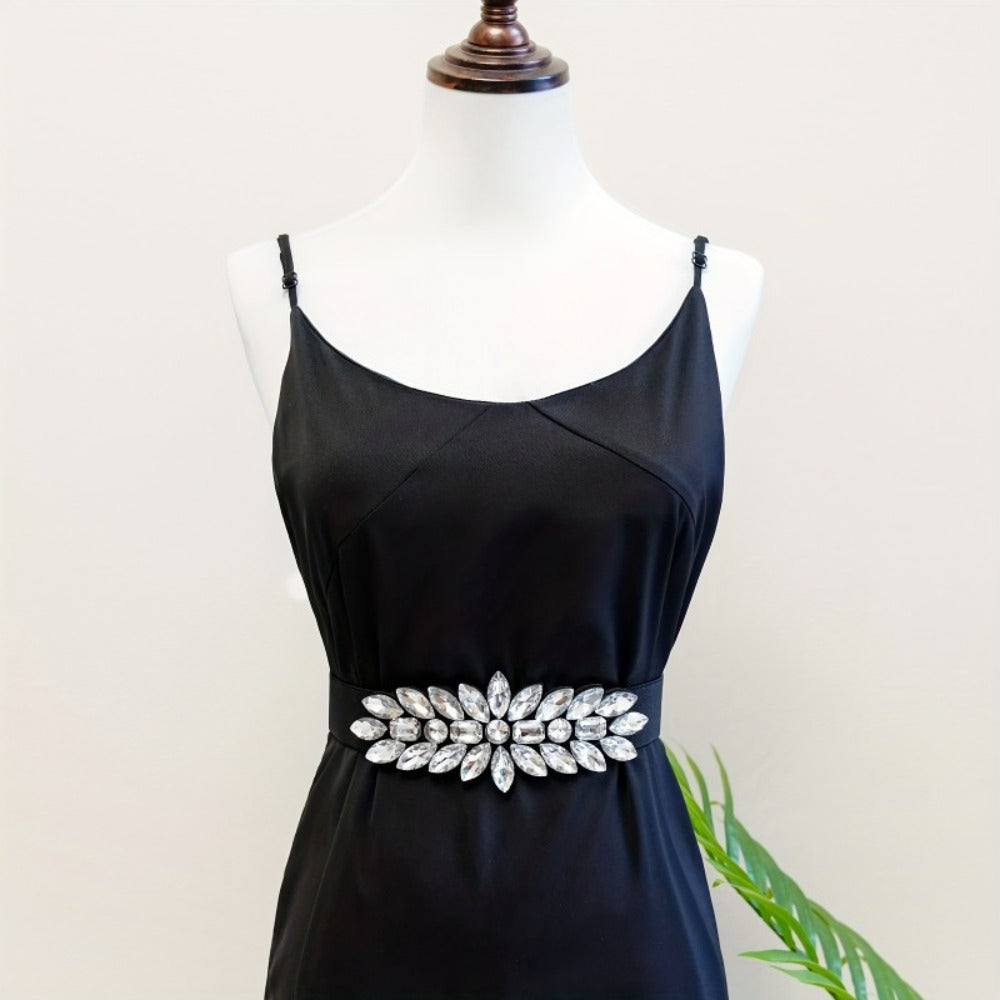 Women's Belt - Rhinestone Beaded Stretch for Shiny Big Glass Gem Exaggerated Glamour - product detail view 4