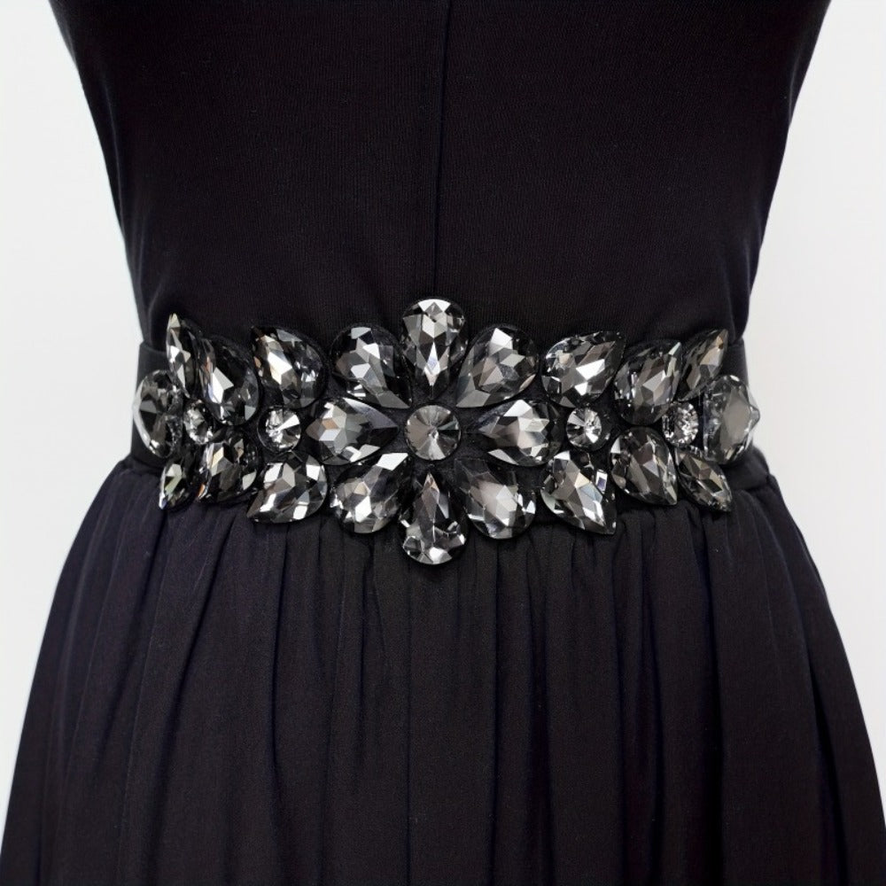 Women's Belt - Rhinestone Beaded Stretch for Shiny Big Glass Gem Exaggerated Glamour - product detail view 6
